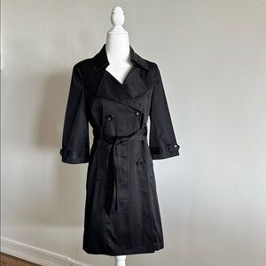 NWT Old Navy Black Double-Breasted 3/4 Sleeve Trench Coat with Tie Belt Size XS